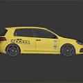 Yellow Compact Racing Car With Black Stripes And RACETECH Logo On Windows