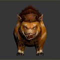 Vibrant Orange Boar with Red Mane White Tusks and Small Tail in 3D Design