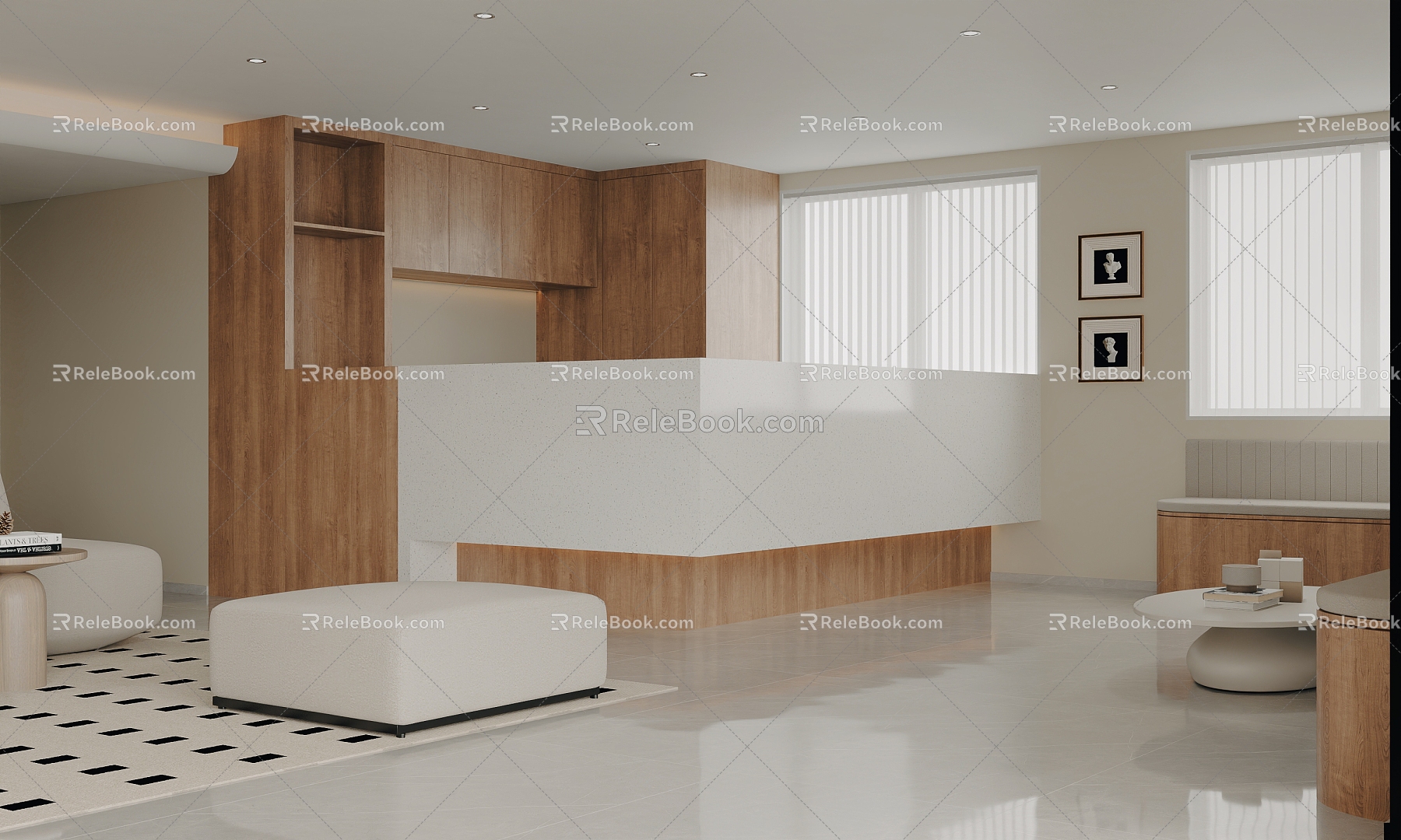 Modern Front Desk Famous Hostel Reception Lobby 3d model