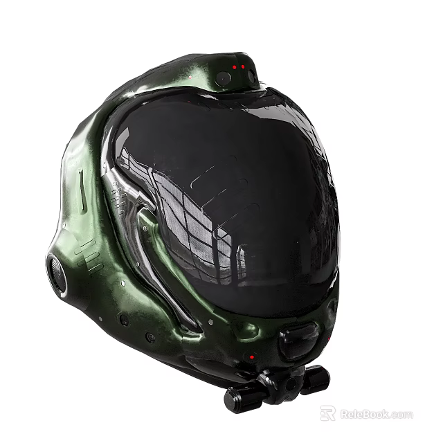 Futuristic Green Helmet With Sleek Reflective Visor And Modern Design Features 3d model 