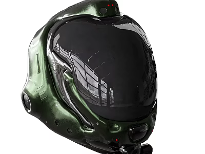 Futuristic Green Helmet With Sleek Reflective Visor And Modern Design Features 3d model