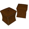 Two Square Brown Leather Stools With Detailed Stitching And Central Stud Design