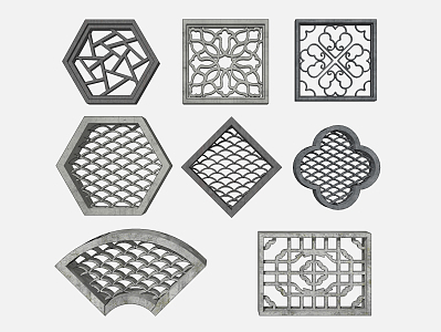 New Chinese Style Openwork Window Garden Window 3d model