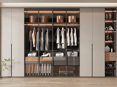 Modern Sliding Door Wardrobe With Glass Panels And Organized Interior Storage 3d model
