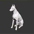 Low Poly White Dog Sitting On Reflective Black Background With Geometric Design