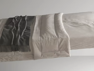 Comfortable Modern Mattress With Gray Fringed Blanket And Light Colored Quilt 3d model