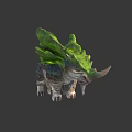 Detailed Green Moss Covered Fantasy Triceratops Like Mythical Creature With Decorative Back Structures