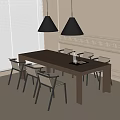 Modern Dining Table and Chair Combination Dining Chair Single Chair Chandelier 3d model