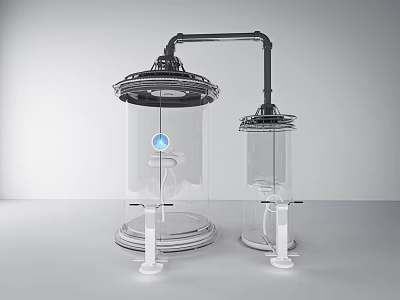 Laboratory Equipment Setup With Two Glass Containers Metal Framework And Blue Sphere 3d model
