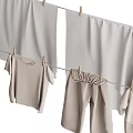 Light Colored Clothes Hanging On Rope With Clothespins For Drying 3d model
