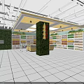 Supermarket Interior With Open Layout Green Plant Decorated Pillar Shopping Carts And Product Displays