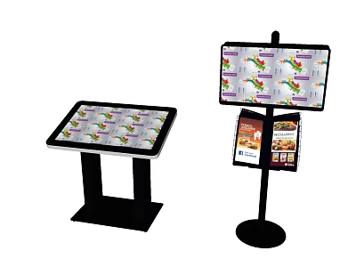 Public Facility Digital Display Kiosks With Stand And Table Mounted Units Featuring Colorful Graphics 3d model