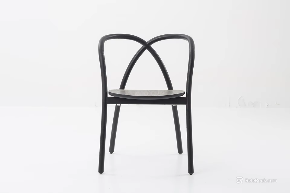 Modern Black Single Chair With Cross Back Design Minimalist Style Metal Legs And Wooden Seat 3d model 