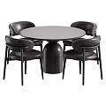 Modern Round Natural Wood Dining Table And Chair Combination With Stylish Soft Upholstered Seats