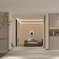 Modern Basement Living Room Interior With Sofa Coffee Table Decorative Painting And Potted Plant