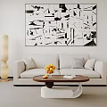 Modern Coffee Table With Oranges Book And Pillows In Living Room With Abstract Painting