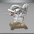 Cute Anthropomorphic Mouse Character Wearing Large Hat Holding Sword on Base with Yellow Shards