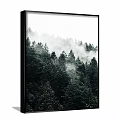 Lush Green Forest Landscape Painting With Drifting Mist And Tall Evergreen Trees