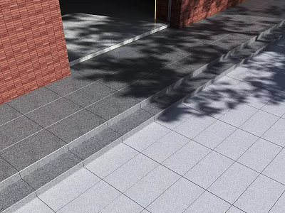Plaza Paving Design with Square Tiles Red Brick Buildings and Tree Shadows 3d model