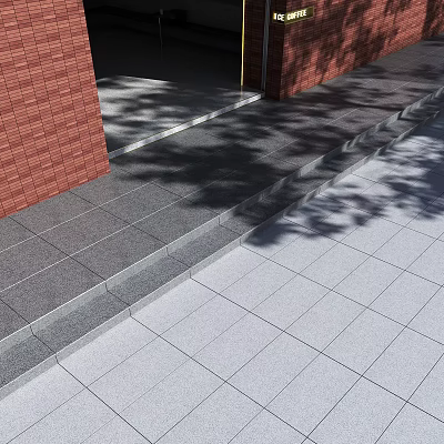 Plaza Paving Design with Square Tiles Red Brick Buildings and Tree Shadows 3d model