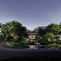 Traditional Courtyard Garden With Circular Pond Lotus Leaves Stone Path And Trees
