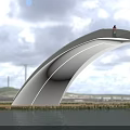 Scenic White Curved Observation Deck With Glass Railing Over Water And Standing Person