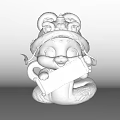 Cute Squirrel Doll Wearing Lion Dance Hat Holding Red Scroll with Auspicious Symbols