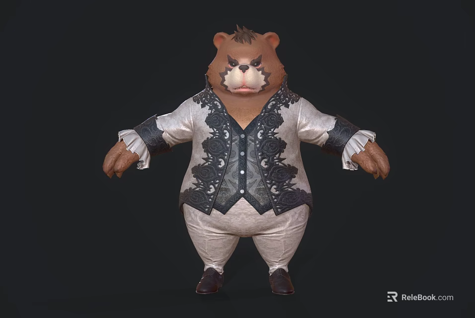 Anthropomorphic Reptile Character Wearing Ornate Vest And Pants Standing Pose 3d model 