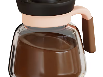 Transparent Glass Condiment Bottle With Brown Liquid Black Lid Pink Ring And Brown Handle 3d model