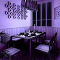 Warm Restaurant Interior With Orange Walls Black Circular Decorations Window Blinds Wooden Table And Candles