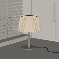 Minimalist Wooden Table Lamp With Radial Stripe Shade In Light Tone By Window