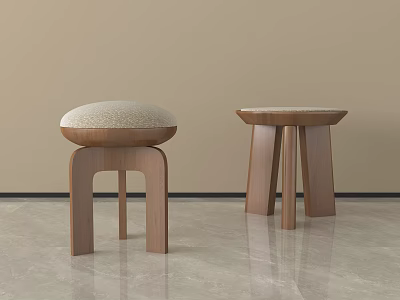 Pair of Modern Wooden Stools With Upholstered Seats And Minimalist Design 3d model