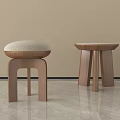 Pair of Modern Wooden Stools With Upholstered Seats And Minimalist Design