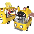 Yellow Commercial Food Trucks With Cartoon Character Design For Snacks Ice Cream And Fries