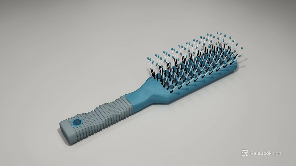 Blue And Gray Hair Brush With Non Slip Handle And Dense Bristles 3d model 