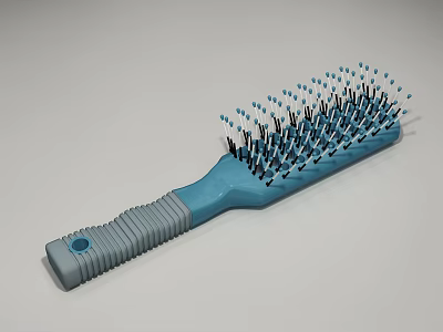 Blue And Gray Hair Brush With Non Slip Handle And Dense Bristles 3d model