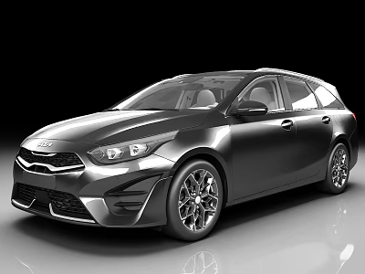 Black Kia Station Wagon With Sleek Design And Sporty Alloy Wheels 3d model
