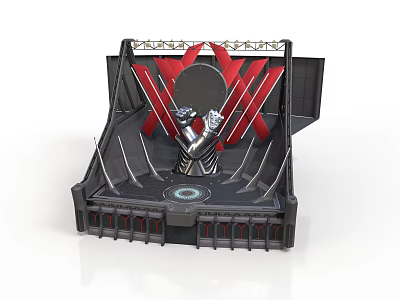 Modern Stage Construction With Red Decorative Elements Lighting Structure And Central Installation 3d model