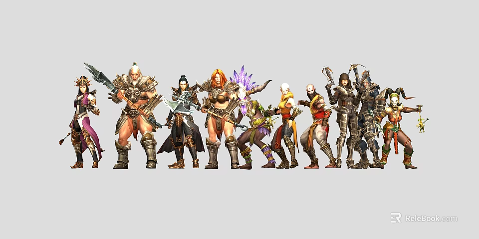 Game and Movie Characters with Diverse Costumes Various Weapons and Distinctive Poses 3d model 