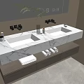 Modern Wall Mounted Bathroom Vanity With Double Marble Sinks And Mirror 3d model