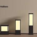 Poliform Modern Outdoor Lights with Black Columns Varying Heights and Lighted Panels