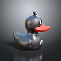 Black Rubber Duck With Red Beak Small Black Top Shiny Surface And Dark Background Reflection 3d model
