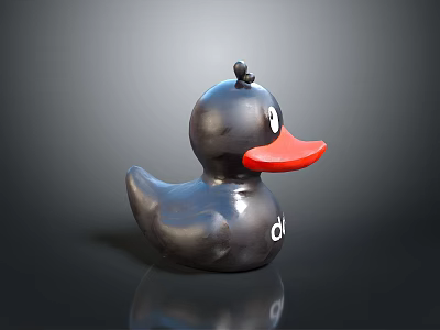 Black Rubber Duck With Red Beak Small Black Top Shiny Surface And Dark Background Reflection 3d model