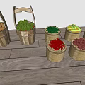 Assorted Fresh Vegetables in Handwoven Bamboo Baskets on Light Wooden Floor with Decorative Branch