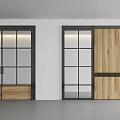 Modern Interior Double Doors With Wooden Panels Glass Panes And Black Frames