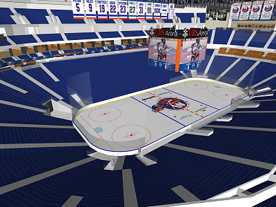Modern Ice Hockey Arena With Blue Seats Scoreboard And Fitness Training Space 3d model