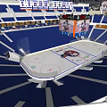 Modern Ice Hockey Arena With Blue Seats Scoreboard And Fitness Training Space