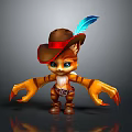 Cartoon Cat Character With Brown Cowboy Hat Blue Feather And Open Orange Claws