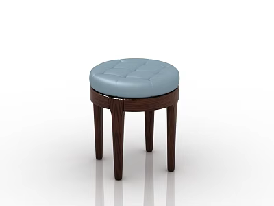 Elegant Round Stool with Blue Tufted Padded Cushion and Dark Wooden Legs 3d model