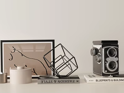 Modern Minimalist Geometric Decor Photo Frame Vintage Camera Stylish Books Ornament Set 3d model